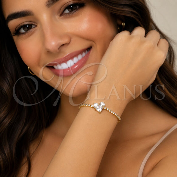Gold Filled Bracelet — Fancy Bracelet Heart Design with White Cubic Zirconia — alternate product view — SKU 165895 | Oro Laminado brazalete — elegante Bracelet corazón diseño with blanco Cubic Zirconia — SKU 165895