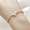 Oro Laminado Fancy Bracelet, Gold Filled Style Heart Design, with White Cubic Zirconia, Polished, Golden Finish, 03.130.0035.07 (Thickness, 7 Inches Length)