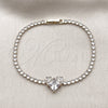 Oro Laminado Fancy Bracelet, Gold Filled Style Heart Design, with White Cubic Zirconia, Polished, Golden Finish, 03.130.0035.07 (Thickness, 7 Inches Length)