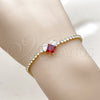 Oro Laminado Fancy Bracelet, Gold Filled Style Heart Design, with Garnet and White Cubic Zirconia, Polished, Golden Finish, 03.130.0035.1.07 (Thickness, 7 Inches Length)