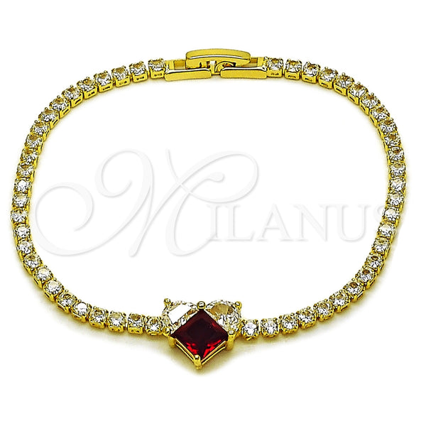 Gold Filled Bracelet — Fancy Bracelet Heart Design with Garnet and White — main product view — SKU 165896 | Oro Laminado brazalete — elegante Bracelet corazón diseño with Garnet and blanco — SKU 165896