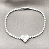 Rhodium Gold Filled Fancy Bracelet, Heart Design, with White Cubic Zirconia, Polished, Rhodium Finish, 03.130.0035.2.07 (Thickness, 7 Inches Length)