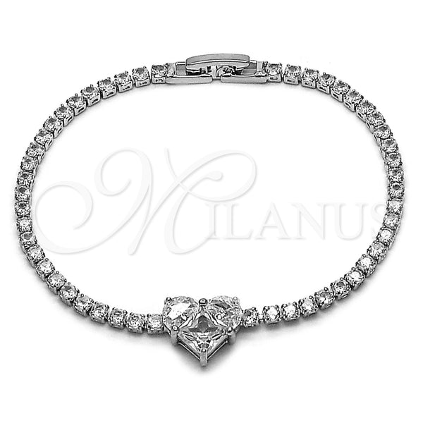 White Gold Filled Bracelet — Fancy Bracelet Heart Design with White Cubic Zirconia — main product view — SKU 165897 | Oro Laminado Blanco brazalete — elegante Bracelet corazón diseño with blanco Cubic Zirconia — SKU 165897