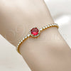 Oro Laminado Fancy Bracelet, Gold Filled Style Cluster Design, with White and Garnet Cubic Zirconia, Polished, Golden Finish, 03.130.0033.5.07 (Thickness, 7 Inches Length)