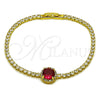 Oro Laminado Fancy Bracelet, Gold Filled Style Cluster Design, with White and Garnet Cubic Zirconia, Polished, Golden Finish, 03.130.0033.5.07 (Thickness, 7 Inches Length)
