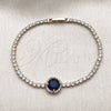 Oro Laminado Fancy Bracelet, Gold Filled Style Cluster Design, with Sapphire Blue and White Cubic Zirconia, Polished, Golden Finish, 03.130.0033.6.07 (Thickness, 7 Inches Length)