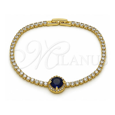 Oro Laminado Fancy Bracelet, Gold Filled Style Cluster Design, with Sapphire Blue and White Cubic Zirconia, Polished, Golden Finish, 03.130.0033.6.07 (Thickness, 7 Inches Length)