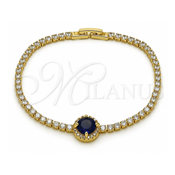 Oro Laminado Fancy Bracelet, Gold Filled Style Cluster Design, with Sapphire Blue and White Cubic Zirconia, Polished, Golden Finish, 03.130.0033.6.07 (Thickness, 7 Inches Length)