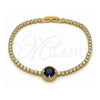 Oro Laminado Fancy Bracelet, Gold Filled Style Cluster Design, with Sapphire Blue and White Cubic Zirconia, Polished, Golden Finish, 03.130.0033.6.07 (Thickness, 7 Inches Length)