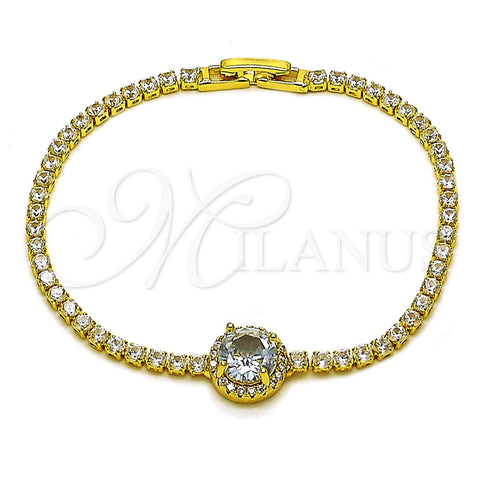 Oro Laminado Fancy Bracelet, Gold Filled Style Cluster Design, with White Cubic Zirconia, Polished, Golden Finish, 03.130.0033.7.07 (Thickness, 7 Inches Length)