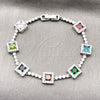 Rhodium Gold Filled Tennis Bracelet, Cluster Design, with Multicolor and White Cubic Zirconia, Polished, Rhodium Finish, 03.283.0526.4.07 (Thickness, 8 Inches Length)