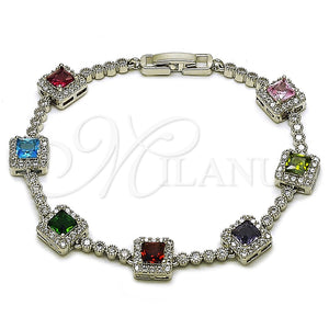 White Gold Filled Bracelet — Tennis Bracelet Cluster Design with Multicolor and White — main product view — SKU 165903 | Oro Laminado Blanco brazalete — Tennis Bracelet Cluster diseño with Multicolor and blanco — SKU 165903