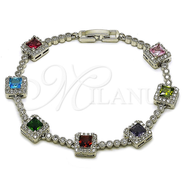 White Gold Filled Bracelet — Tennis Bracelet Cluster Design with Multicolor and White — main product view — SKU 165903 | Oro Laminado Blanco brazalete — Tennis Bracelet Cluster diseño with Multicolor and blanco — SKU 165903
