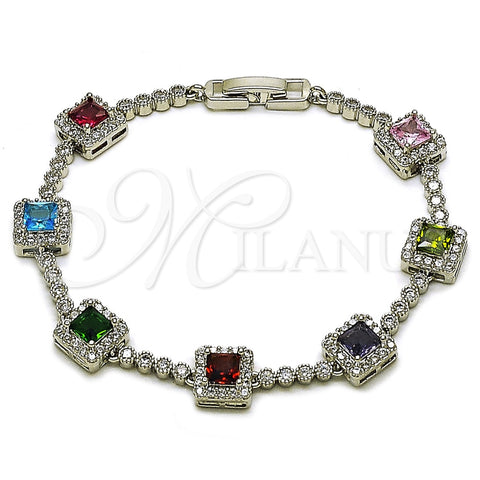 Rhodium Gold Filled Tennis Bracelet, Cluster Design, with Multicolor and White Cubic Zirconia, Polished, Rhodium Finish, 03.283.0526.4.07 (Thickness, 8 Inches Length)