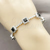 Rhodium Gold Filled Tennis Bracelet, Cluster Design, with Black and White Cubic Zirconia, Polished, Rhodium Finish, 03.283.0526.5.07 (Thickness, 8 Inches Length)