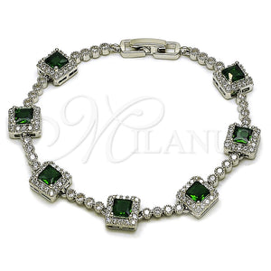 White Gold Filled Bracelet — Tennis Bracelet Cluster Design with Green and White — main product view — SKU 165905 | Oro Laminado Blanco brazalete — Tennis Bracelet Cluster diseño with Green and blanco — SKU 165905