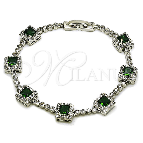 White Gold Filled Bracelet — Tennis Bracelet Cluster Design with Green and White — main product view — SKU 165905 | Oro Laminado Blanco brazalete — Tennis Bracelet Cluster diseño with Green and blanco — SKU 165905