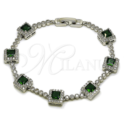 Rhodium Gold Filled Tennis Bracelet, Cluster Design, with Green and White Cubic Zirconia, Polished, Rhodium Finish, 03.283.0526.6.07 (Thickness, 8 Inches Length)