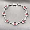 Rhodium Gold Filled Tennis Bracelet, Cluster Design, with Garnet and White Cubic Zirconia, Polished, Rhodium Finish, 03.283.0526.7.07 (Thickness, 8 Inches Length)