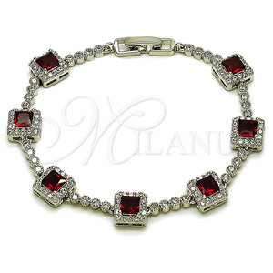 White Gold Filled Bracelet — Tennis Bracelet Cluster Design with Garnet and White — main product view — SKU 165906 | Oro Laminado Blanco brazalete — Tennis Bracelet Cluster diseño with Garnet and blanco — SKU 165906