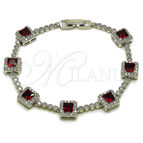 White Gold Filled Bracelet — Tennis Bracelet Cluster Design with Garnet and White — main product view — SKU 165906 | Oro Laminado Blanco brazalete — Tennis Bracelet Cluster diseño with Garnet and blanco — SKU 165906