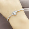 Rhodium Gold Filled Fancy Bracelet, Heart and Cluster Design, with White Cubic Zirconia, Polished, Rhodium Finish, 03.130.0036.07 (Thickness, 7 Inches Length)