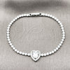 Rhodium Gold Filled Fancy Bracelet, Heart and Cluster Design, with White Cubic Zirconia, Polished, Rhodium Finish, 03.130.0036.07 (Thickness, 7 Inches Length)