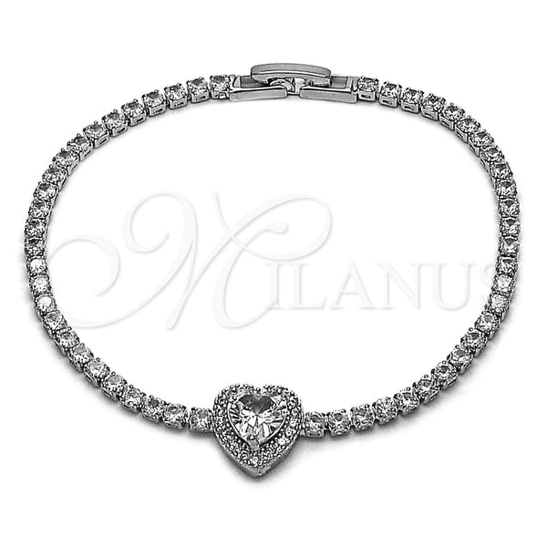 White Gold Filled Bracelet — Fancy Bracelet Heart and Cluster Design with White — main product view — SKU 165907 | Oro Laminado Blanco brazalete — elegante Bracelet corazón and Cluster diseño with blanco — SKU 165907
