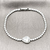 Rhodium Gold Filled Fancy Bracelet, Teardrop and Cluster Design, with White Cubic Zirconia and White Micro Pave, Polished, Rhodium Finish, 03.130.0040.07 (Thickness, 7 Inches Length)