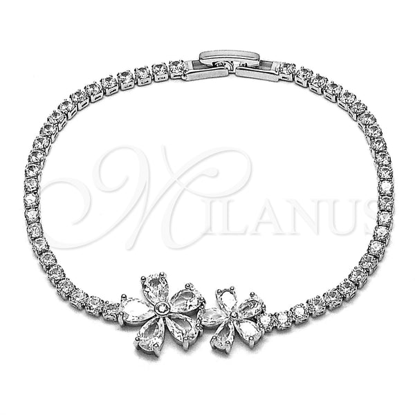 White Gold Filled Bracelet — Fancy Bracelet Flower Design with White Cubic Zirconia — main product view — SKU 165912 | Oro Laminado Blanco brazalete — elegante Bracelet flor diseño with blanco Cubic Zirconia — SKU 165912