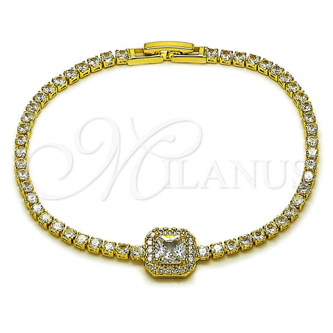 Oro Laminado Fancy Bracelet, Gold Filled Style Cluster Design, with White Cubic Zirconia and White Micro Pave, Polished, Golden Finish, 03.130.0039.1.07 (Thickness, 7 Inches Length)