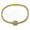 Oro Laminado Fancy Bracelet, Gold Filled Style Cluster Design, with White Cubic Zirconia and White Micro Pave, Polished, Golden Finish, 03.130.0039.1.07 (Thickness, 7 Inches Length)