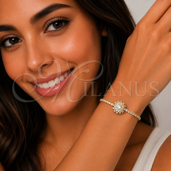 Gold Filled Bracelet — Fancy Bracelet Flower Design with White Cubic Zirconia — alternate product view — SKU 165914 | Oro Laminado brazalete — elegante Bracelet flor diseño with blanco Cubic Zirconia — SKU 165914