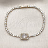 Oro Laminado Fancy Bracelet, Gold Filled Style Cluster Design, with White Cubic Zirconia and White Micro Pave, Polished, Golden Finish, 03.130.0038.1.07 (Thickness, 7 Inches Length)