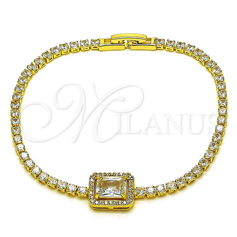 Oro Laminado Fancy Bracelet, Gold Filled Style Cluster Design, with White Cubic Zirconia and White Micro Pave, Polished, Golden Finish, 03.130.0038.1.07 (Thickness, 7 Inches Length)