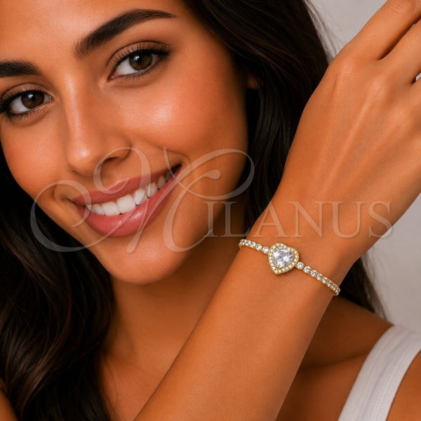 Gold Filled Bracelet — Fancy Bracelet Heart and Cluster Design with White — alternate product view — SKU 165918 | Oro Laminado brazalete — elegante Bracelet corazón and Cluster diseño with blanco — SKU 165918