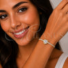 Oro Laminado Fancy Bracelet, Gold Filled Style Heart and Cluster Design, with White Cubic Zirconia, Polished, Golden Finish, 03.130.0036.1.07 (Thickness, 7 Inches Length)