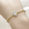 Oro Laminado Fancy Bracelet, Gold Filled Style Heart and Cluster Design, with White Cubic Zirconia, Polished, Golden Finish, 03.130.0036.1.07 (Thickness, 7 Inches Length)