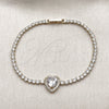 Oro Laminado Fancy Bracelet, Gold Filled Style Heart and Cluster Design, with White Cubic Zirconia, Polished, Golden Finish, 03.130.0036.1.07 (Thickness, 7 Inches Length)