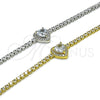 Oro Laminado Fancy Bracelet, Gold Filled Style Heart and Cluster Design, with White Cubic Zirconia, Polished, Golden Finish, 03.130.0036.1.07 (Thickness, 7 Inches Length)