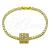 Oro Laminado Fancy Bracelet, Gold Filled Style Baguette Design, with White Cubic Zirconia, Polished, Golden Finish, 03.130.0044.07 (Thickness, 7 Inches Length)