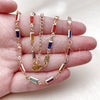 Oro Laminado Fancy Necklace, Gold Filled Style Baguette Design, with Multicolor Crystal, Polished, Golden Finish, 03.386.0019.16 (Thickness, 16 Inches Length)