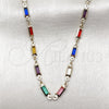 Oro Laminado Fancy Necklace, Gold Filled Style Baguette Design, with Multicolor Crystal, Polished, Golden Finish, 03.386.0019.16 (Thickness, 16 Inches Length)
