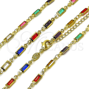 Gold Filled Necklace — Fancy Necklace Baguette Design with Multicolor Crystal Polished — main product view — SKU 165921 | Oro Laminado collar — elegante Necklace Baguette diseño with Multicolor cristal pulido — SKU 165921