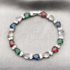 Rhodium Gold Filled Tennis Bracelet, Teardrop Design, with Multicolor and White Cubic Zirconia, Polished, Rhodium Finish, 03.460.0001.07 (Thickness, 8 Inches Length)