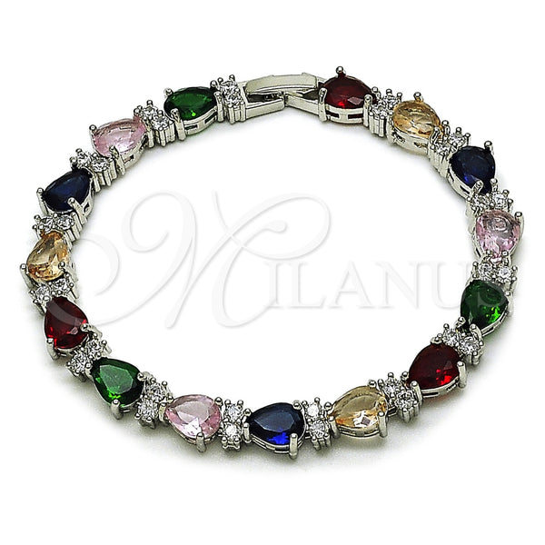 White Gold Filled Bracelet — Tennis Bracelet Teardrop Design with Multicolor and White — main product view — SKU 165922 | Oro Laminado Blanco brazalete — Tennis Bracelet Teardrop diseño with Multicolor and blanco — SKU 165922