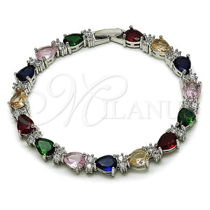 White Gold Filled Bracelet — Tennis Bracelet Teardrop Design with Multicolor and White — main product view — SKU 165922 | Oro Laminado Blanco brazalete — Tennis Bracelet Teardrop diseño with Multicolor and blanco — SKU 165922