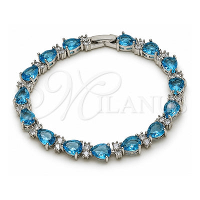 White Gold Filled Tennis Bracelet, Teardrop Design, with Indicolite and White Cubic Zirconia, Polished, Rhodium Finish, 03.460.0001.3.07 (Thickness, 8 Inches Length)