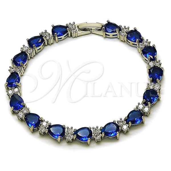 Rhodium Gold Filled Tennis Bracelet, Teardrop Design, with Sapphire Blue and White Cubic Zirconia, Polished, Rhodium Finish, 03.460.0001.4.07 (Thickness, 8 Inches Length)