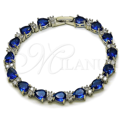 Rhodium Gold Filled Tennis Bracelet, Teardrop Design, with Sapphire Blue and White Cubic Zirconia, Polished, Rhodium Finish, 03.460.0001.4.07 (Thickness, 8 Inches Length)
